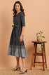 Black Cotton Striped Flared Western Dress